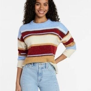 Time and Tru Women's Striped Sweater - Blue, Red, Cream, Tan